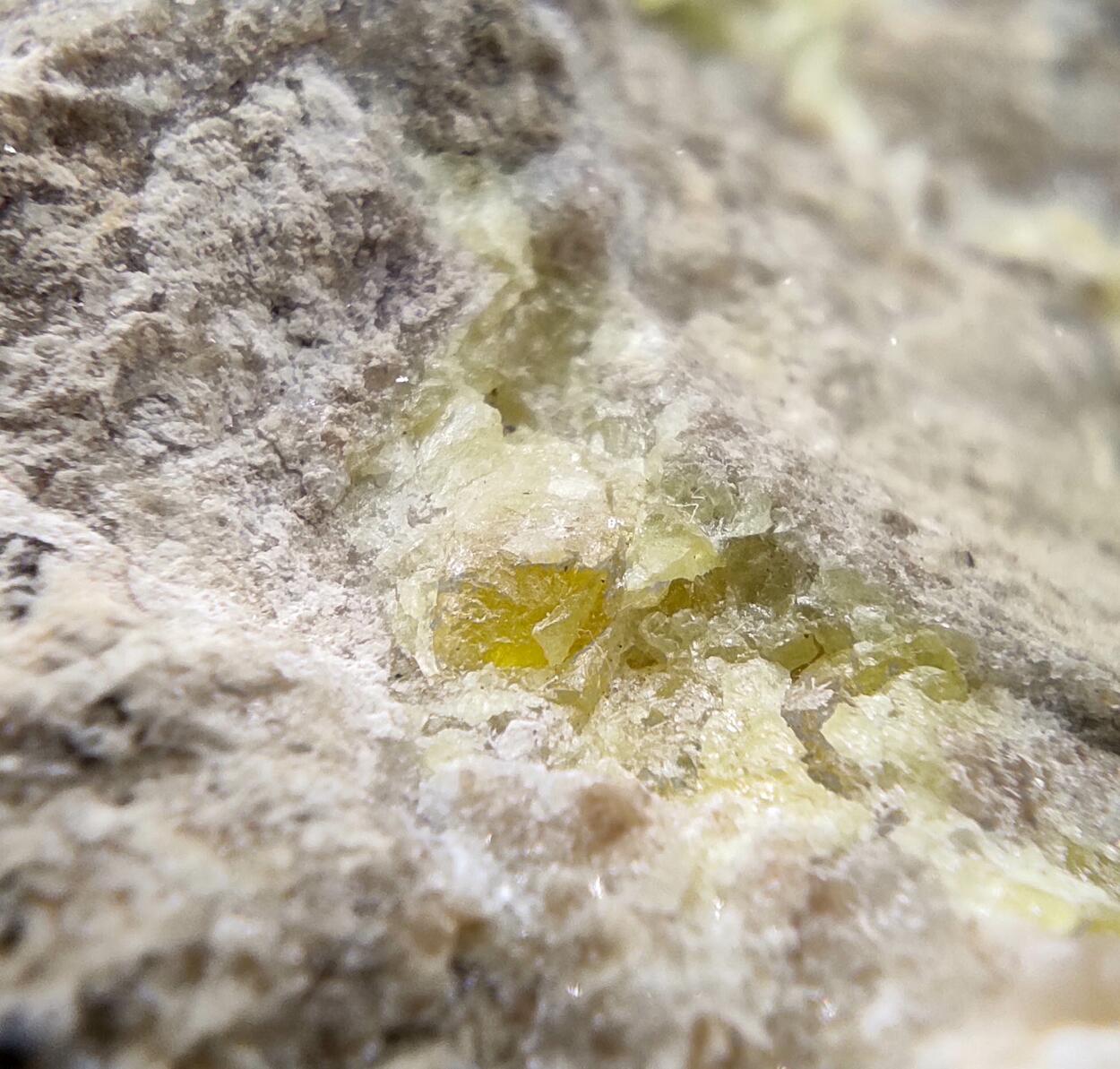 Native Sulphur On Calcite