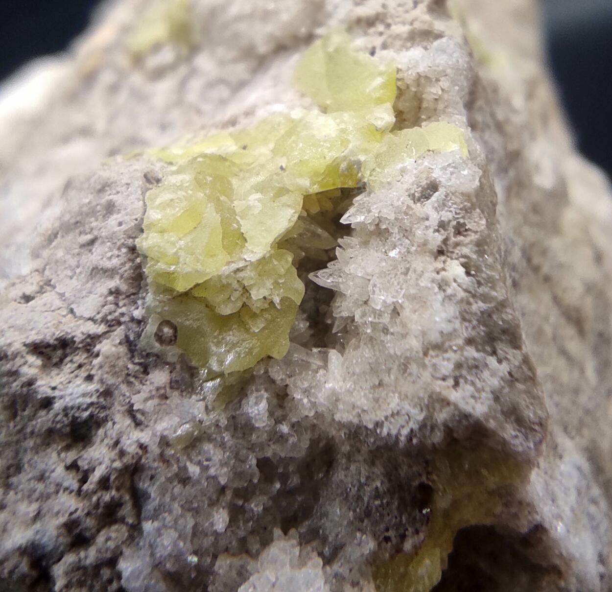 Native Sulphur On Calcite