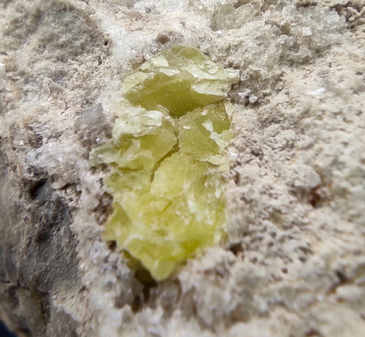 Native Sulphur On Calcite