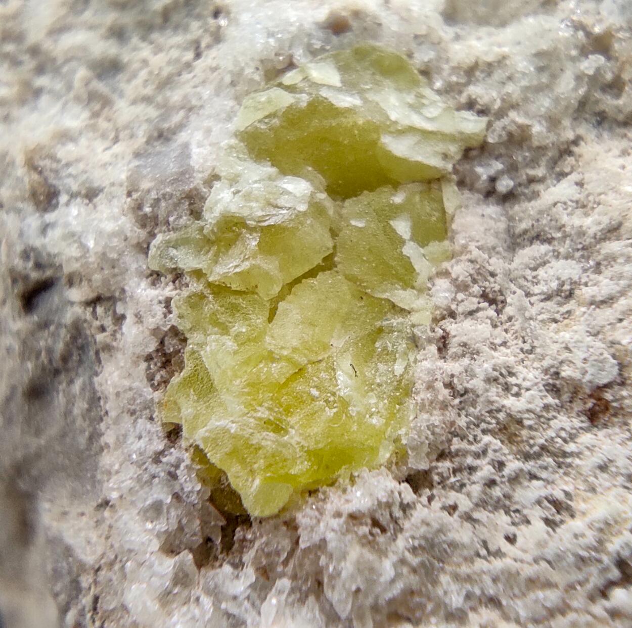 Native Sulphur On Calcite