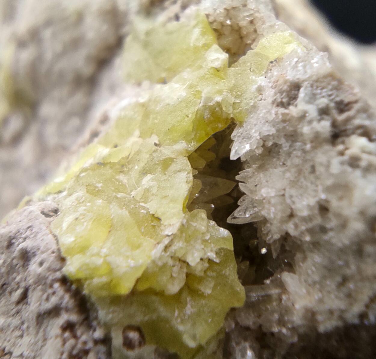 Native Sulphur On Calcite