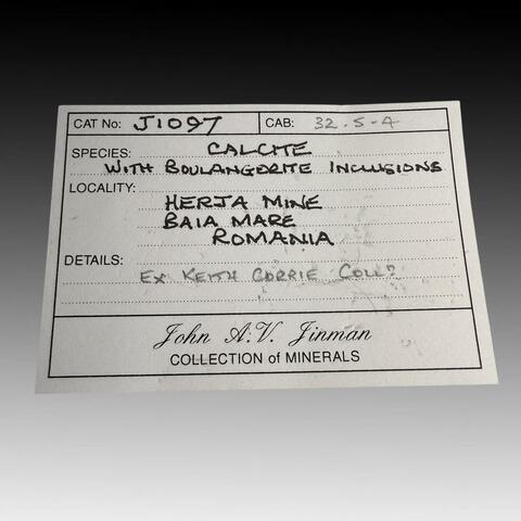 Label Images - only: Calcite With Boulangerite Inclusions & Quartz Var Maramares Diamond