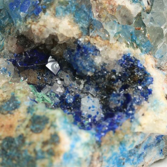 Linarite With Quartz Brochantite Galena & Fluorite