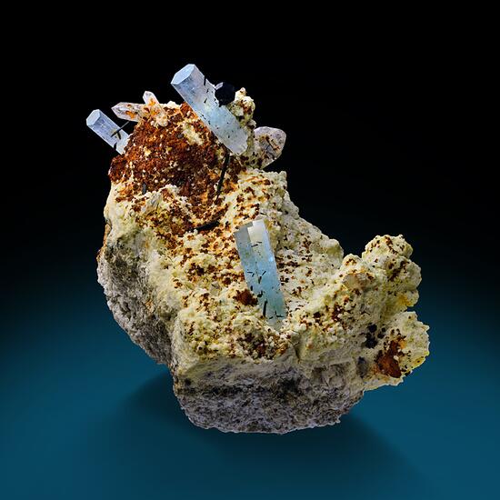 Beryl Var Aquamarine & Schorl On Microcline
