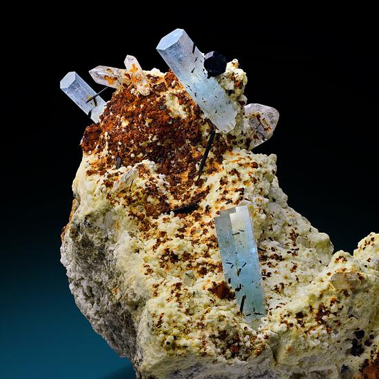 Beryl Var Aquamarine & Schorl On Microcline