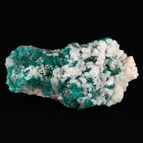 Calcite On Dioptase In Quartz