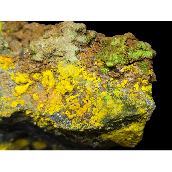 Johannite With Zippeite On Uraninite